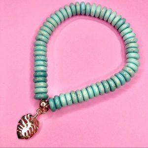 Turquoise Bracelet with Golden Monstera Charm